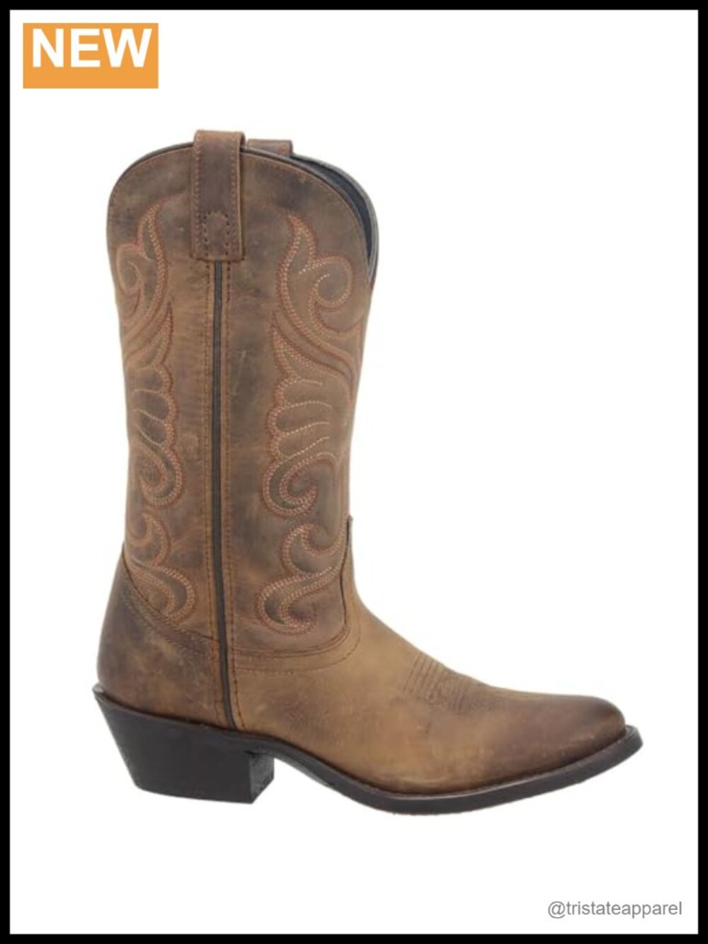 Laredo Women's Embroidered Round Toe Mid Calf Casual Boots Low Heel Leather